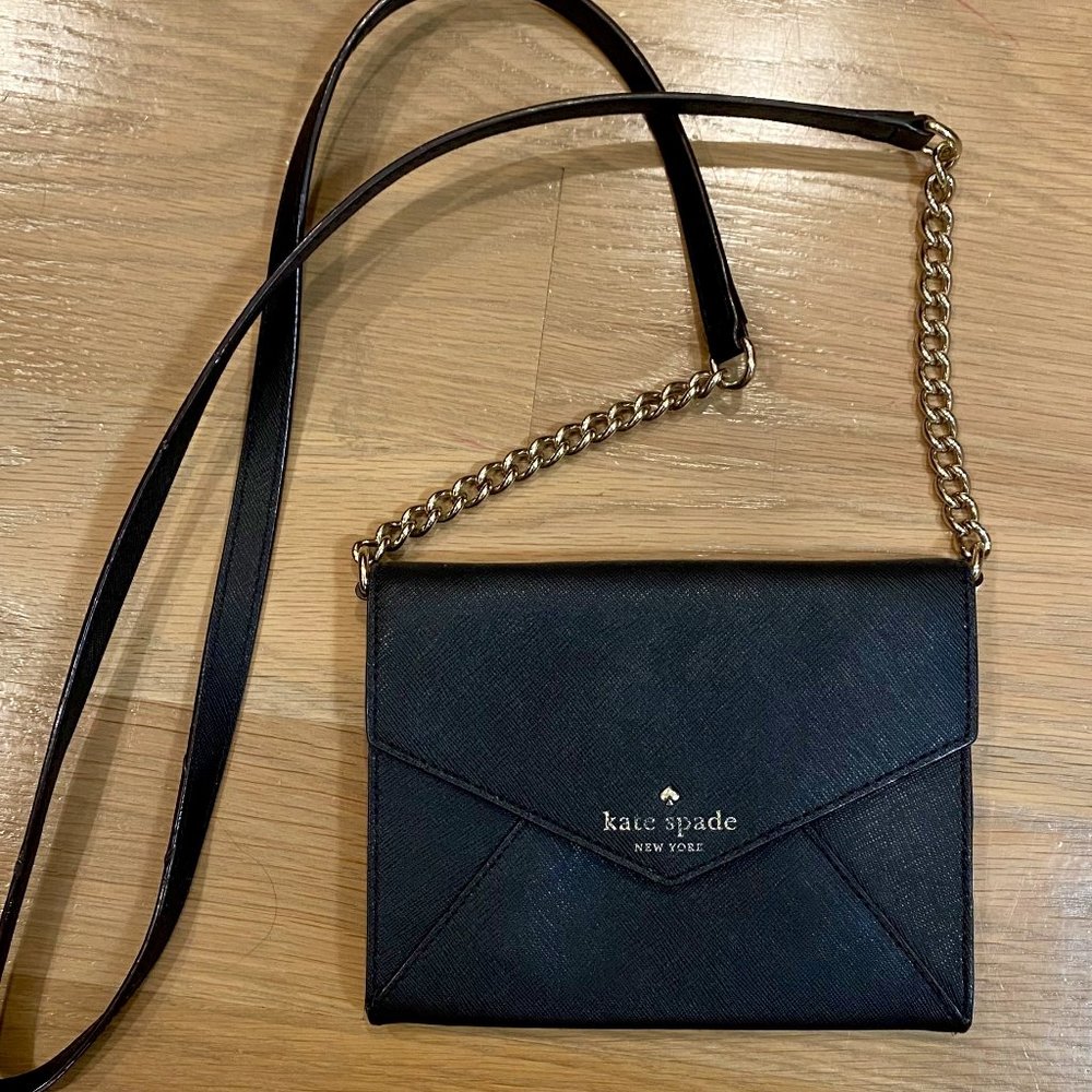 Kate Spade Fairmount Square Monday Crossbody Envelope Bag-Black Leather
